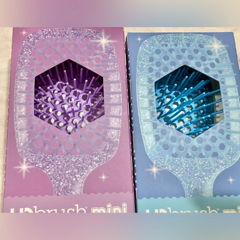 2 FHI Unbrush Mini glitter collection brushes in purple & sapphire